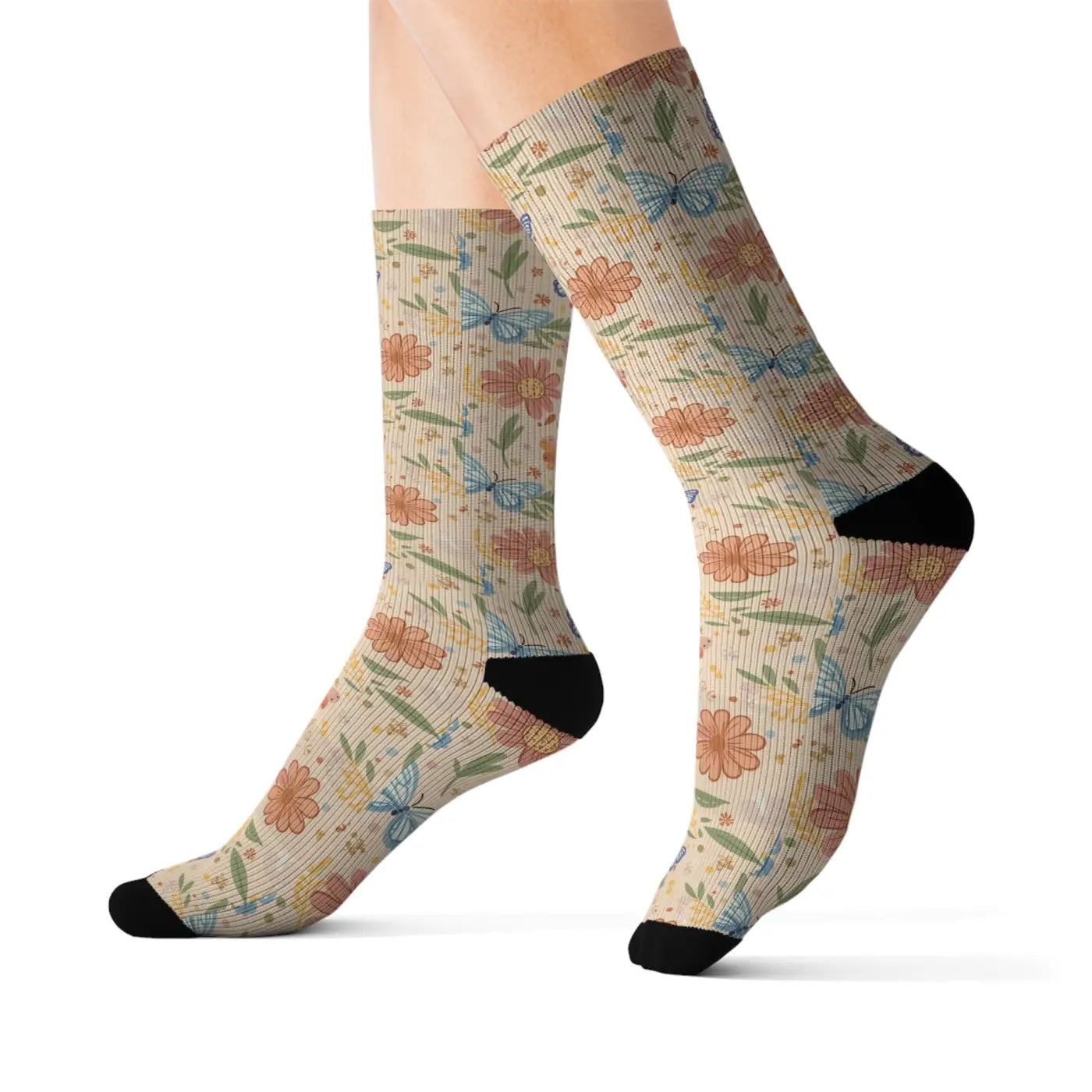 Flowers and Butterflies Sublimated Socks - Eco-friendly - Dipaliz