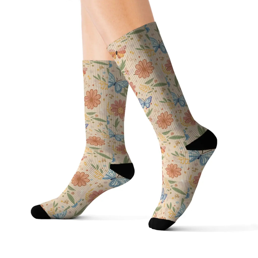 Flowers and Butterflies Sublimated Socks - Eco-friendly - Dipaliz