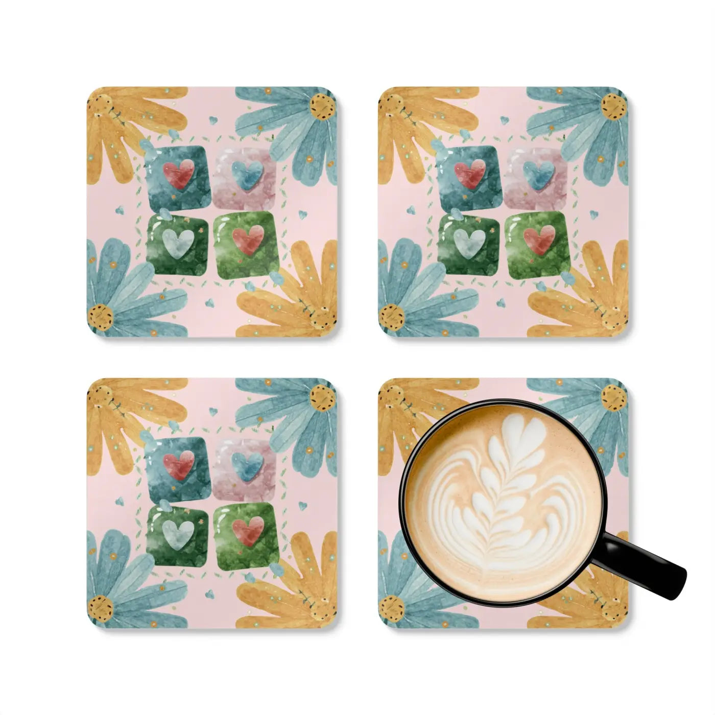 Hearts Corkwood Coaster Set – Eco-friendly Gift - Dipaliz