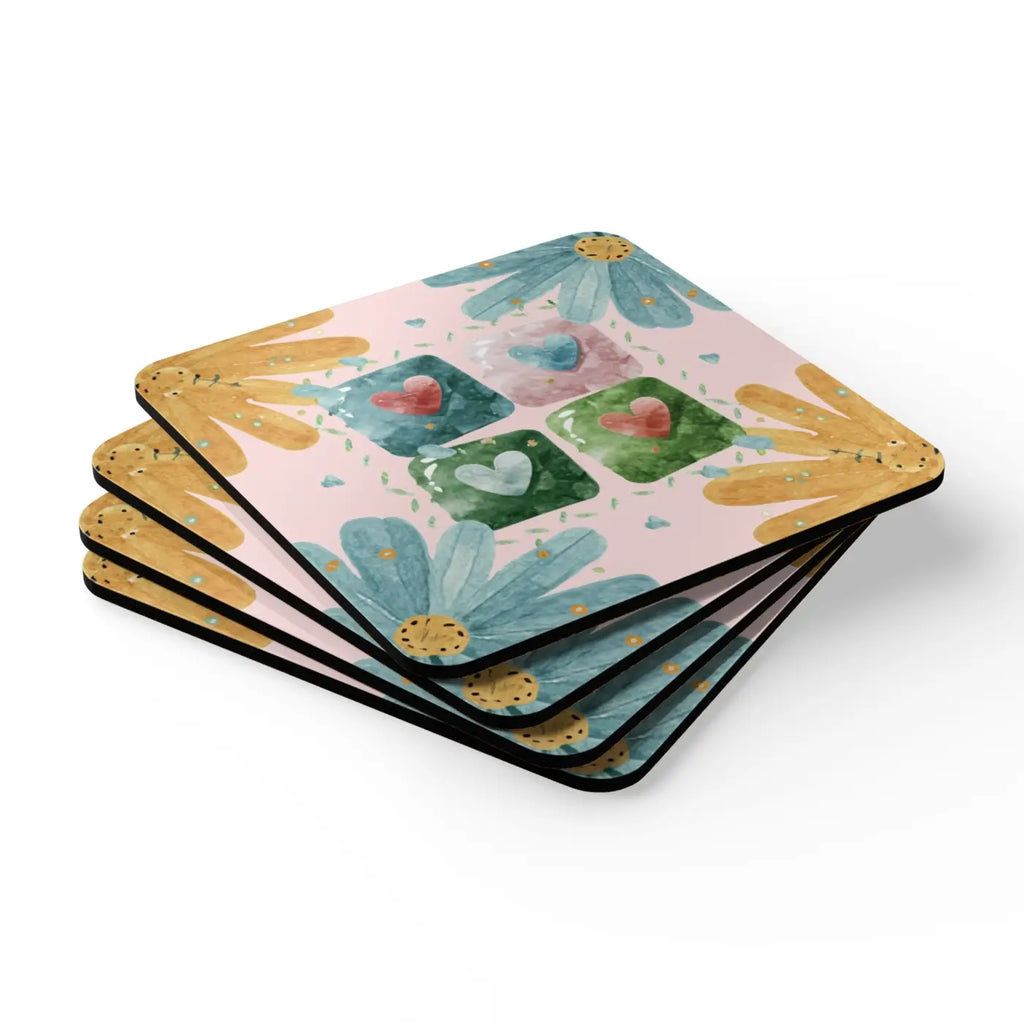 Hearts Corkwood Coaster Set – Eco-friendly Gift - Dipaliz