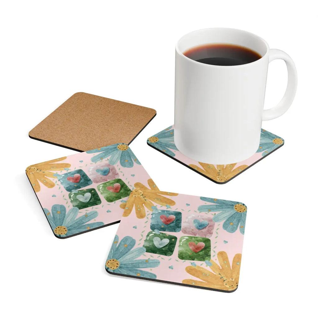 Hearts Corkwood Coaster Set – Eco-friendly Gift - Dipaliz