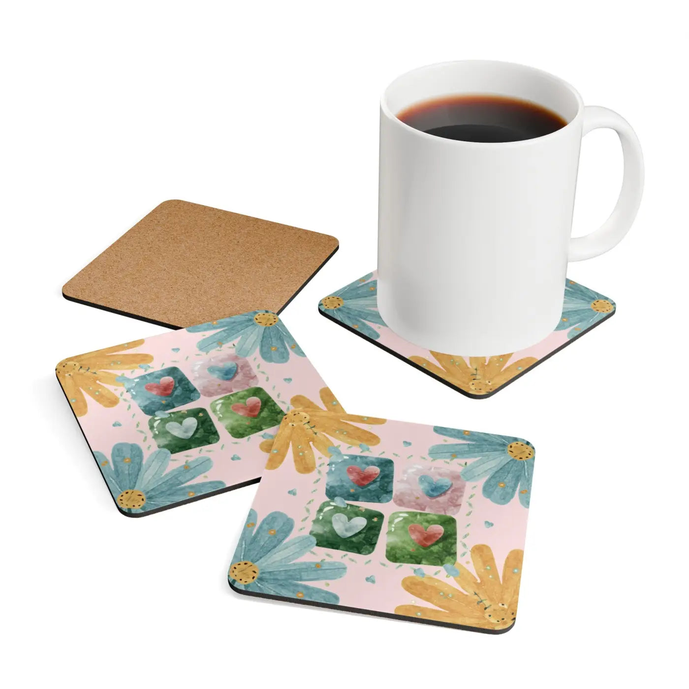 Hearts Corkwood Coaster Set – Eco-friendly Gift - Dipaliz