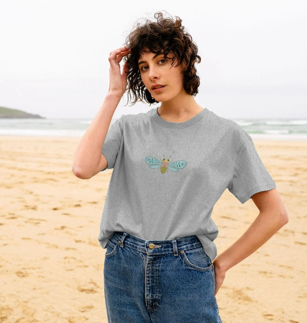 Boxy Bee T-Shirt (Adult - Gray, White & Dusty Blue)