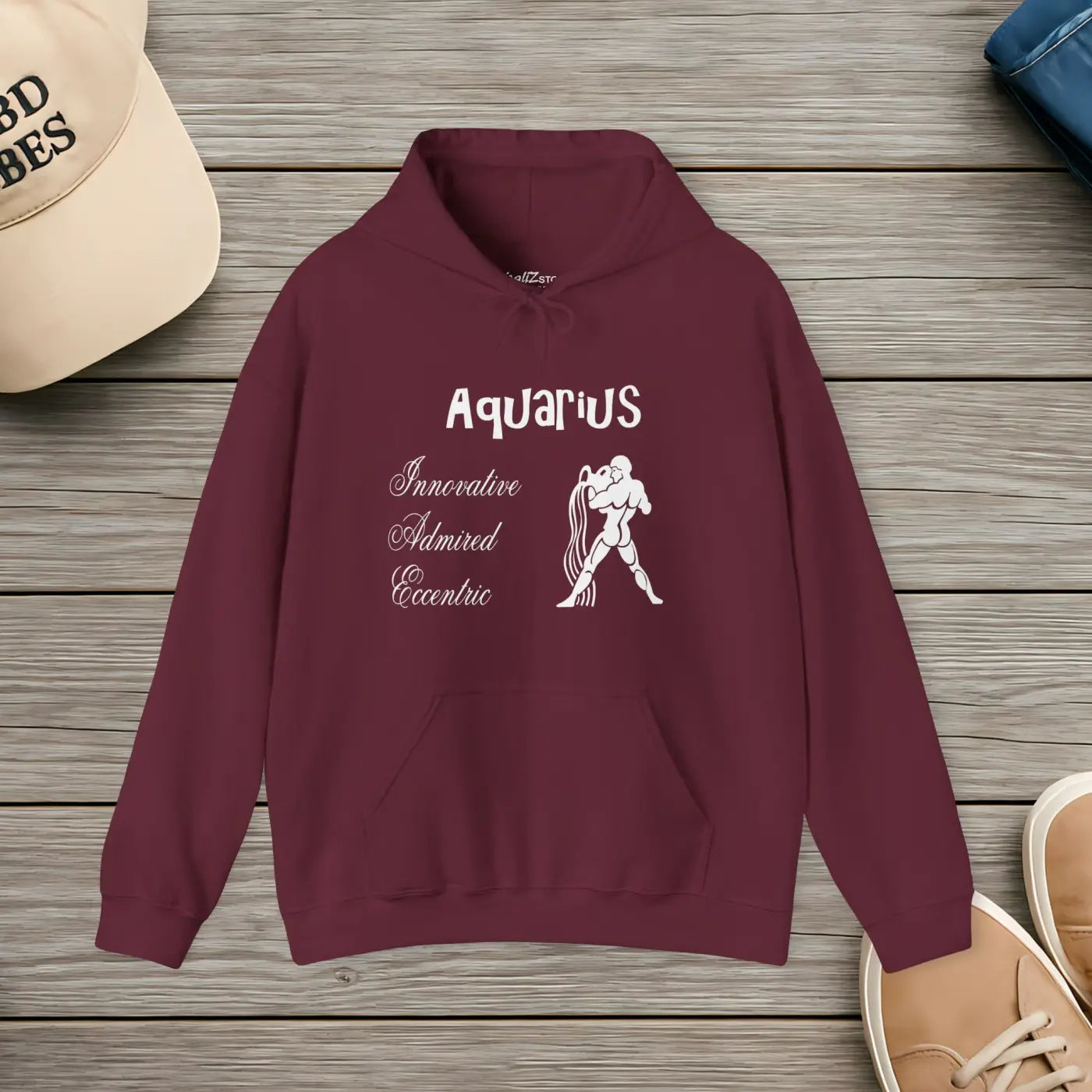Aquarius Zodiac Sign Hooded Sweatshirt – Eco-friendly - Dipaliz