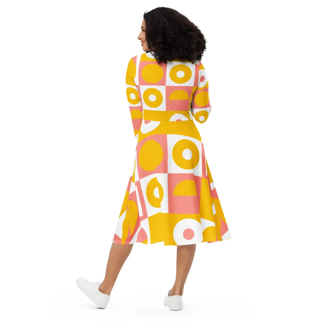 Abstract Orange Midi Dress – Eco-friendly Knit - Dipaliz
