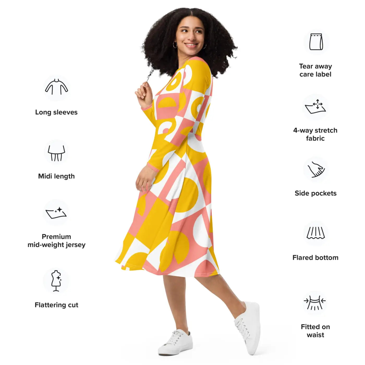 Abstract Orange Midi Dress – Eco-friendly Knit - Dipaliz