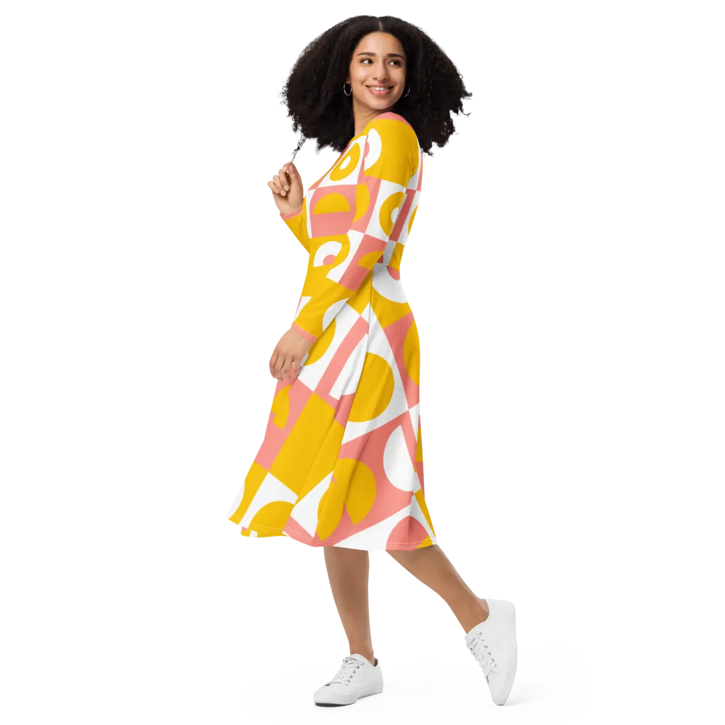 Abstract Orange Midi Dress – Eco-friendly Knit - Dipaliz