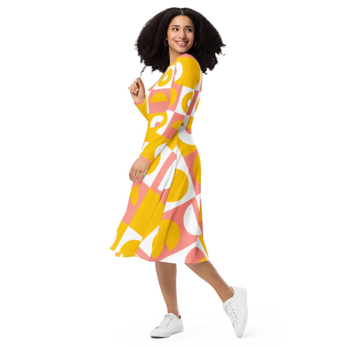 Abstract Orange Midi Dress – Eco-friendly Knit - Dipaliz
