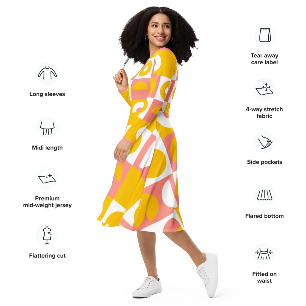 Abstract Orange Midi Dress – Eco-friendly Knit - Dipaliz