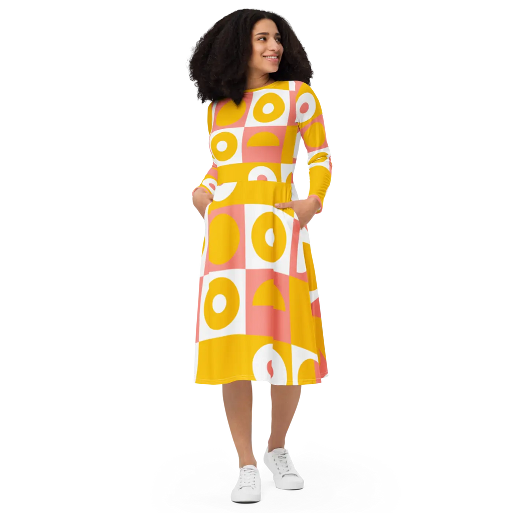Abstract Orange Midi Dress – Eco-friendly Knit - Dipaliz