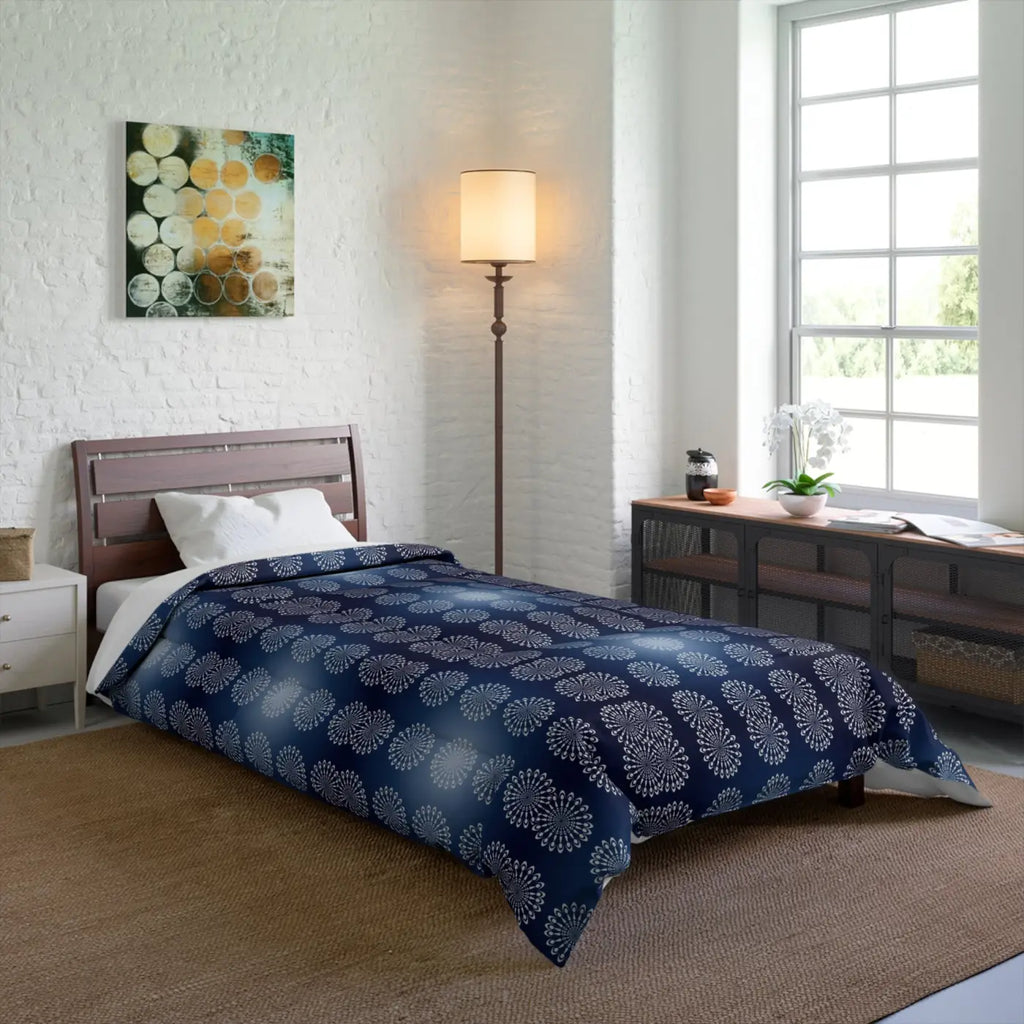 Navy Blue Mandal Pattern Blanket – Eco-friendly - Dipaliz