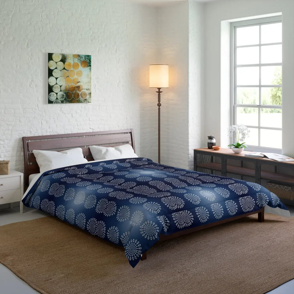 Navy Blue Mandal Pattern Blanket – Eco-friendly - Dipaliz