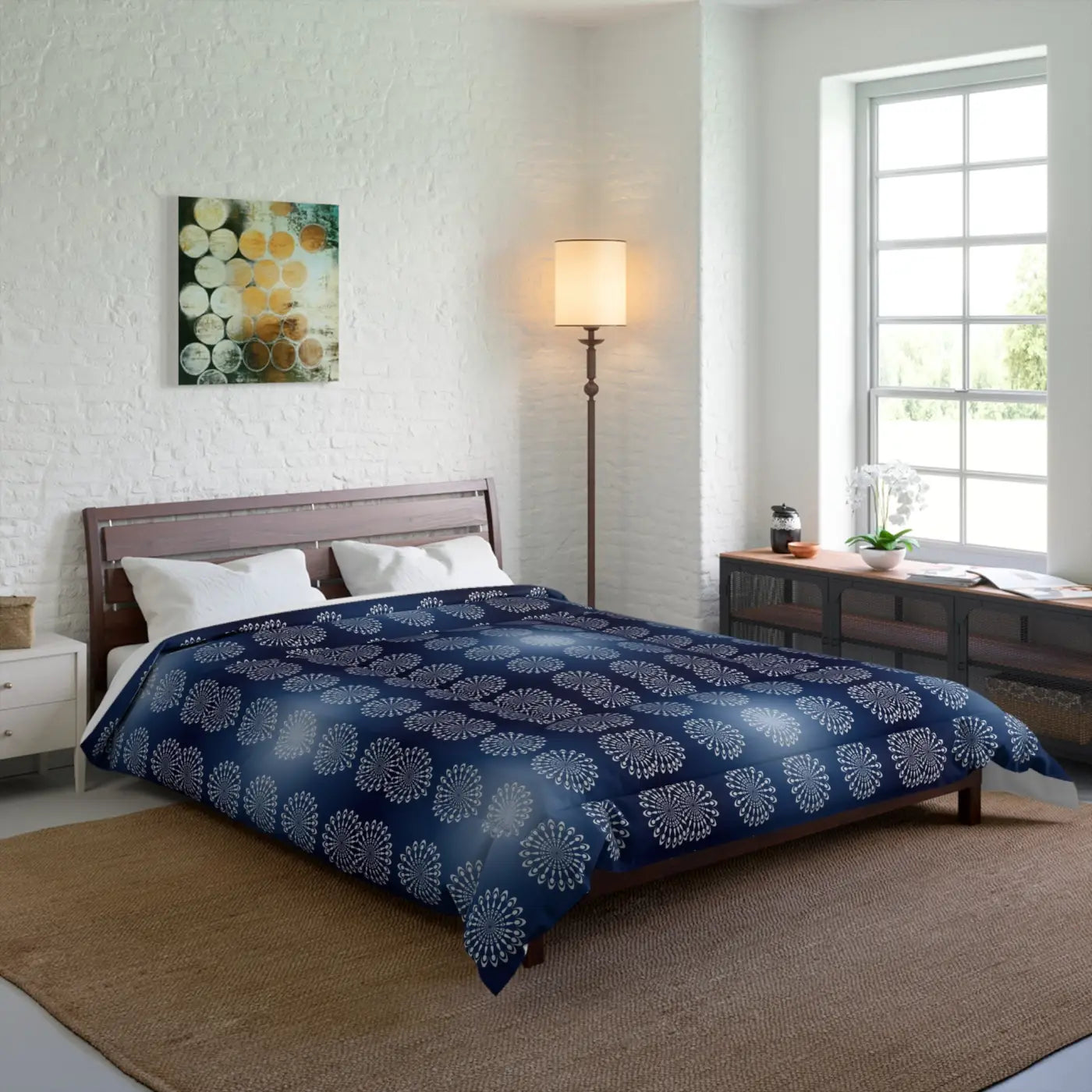 Navy Blue Mandal Pattern Blanket – Eco-friendly - Dipaliz