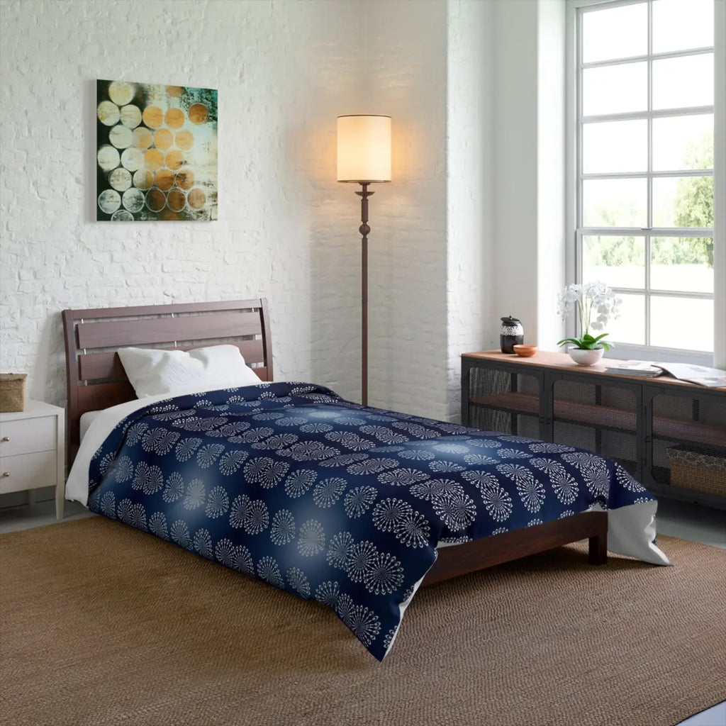Navy Blue Mandal Pattern Blanket – Eco-friendly - Dipaliz
