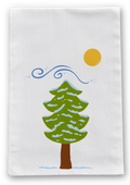 100% Organic Cotton "Pine Trees" Kitchen Tea Towels w. Hand-drawn Adorable Art - Assorted (Tea Time/Winter Forest)