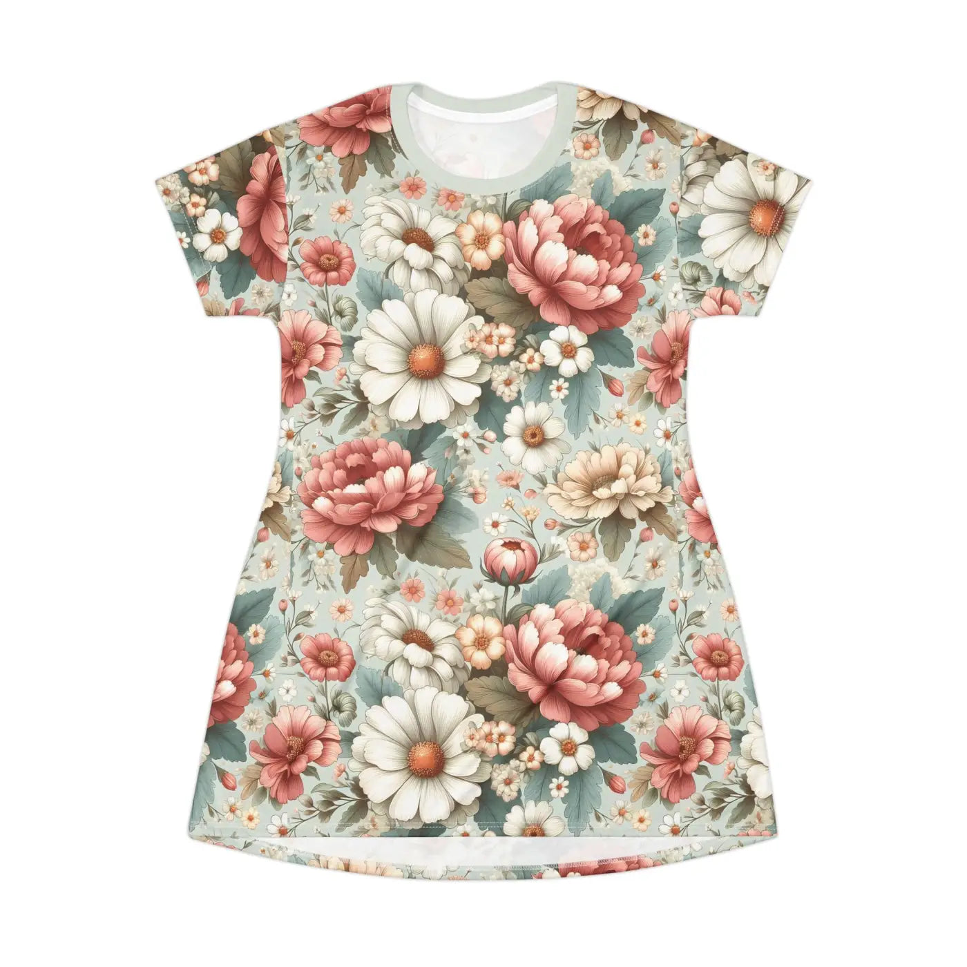 White Flowers T-shirt Dress – Eco-friendly - Dipaliz
