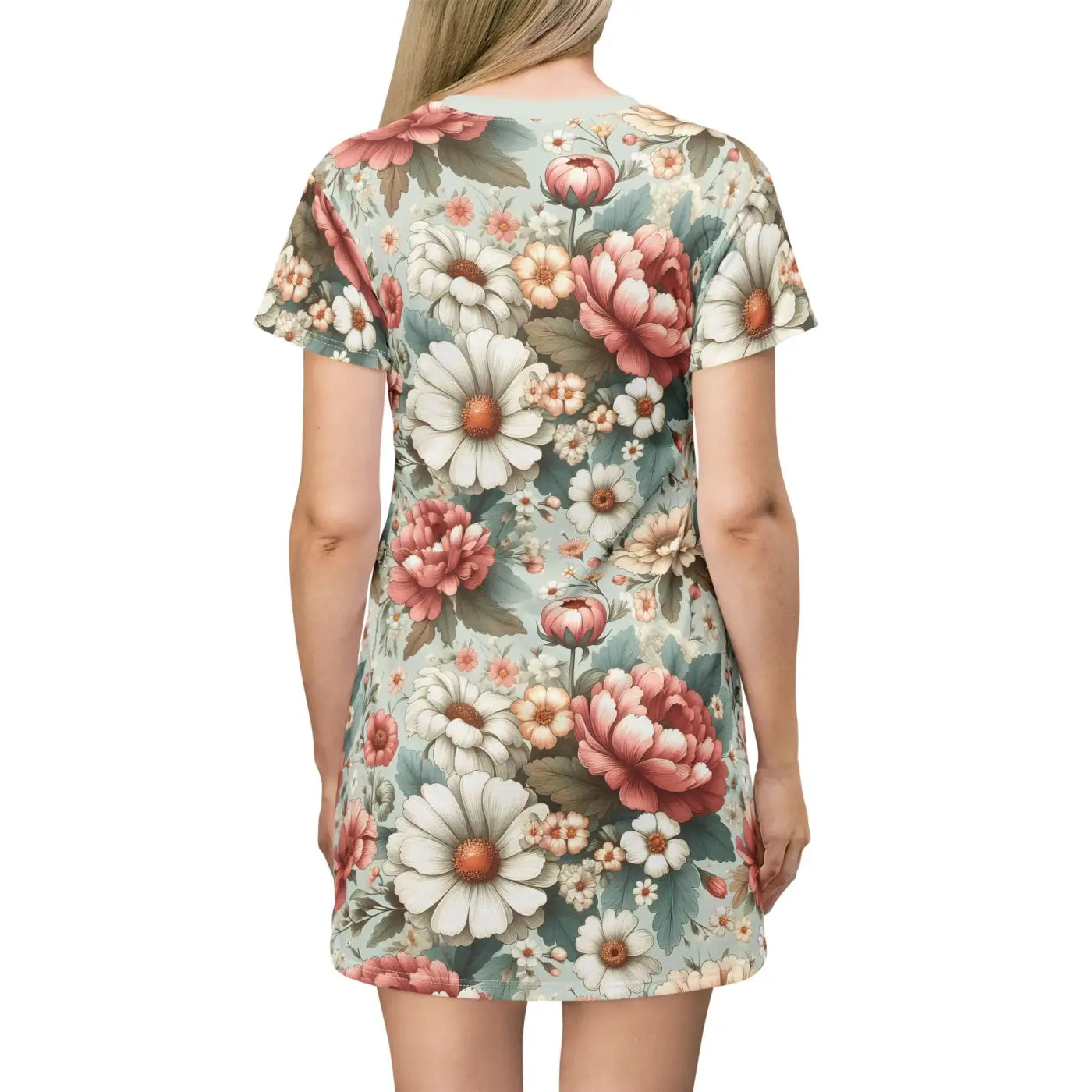 White Flowers T-shirt Dress – Eco-friendly - Dipaliz