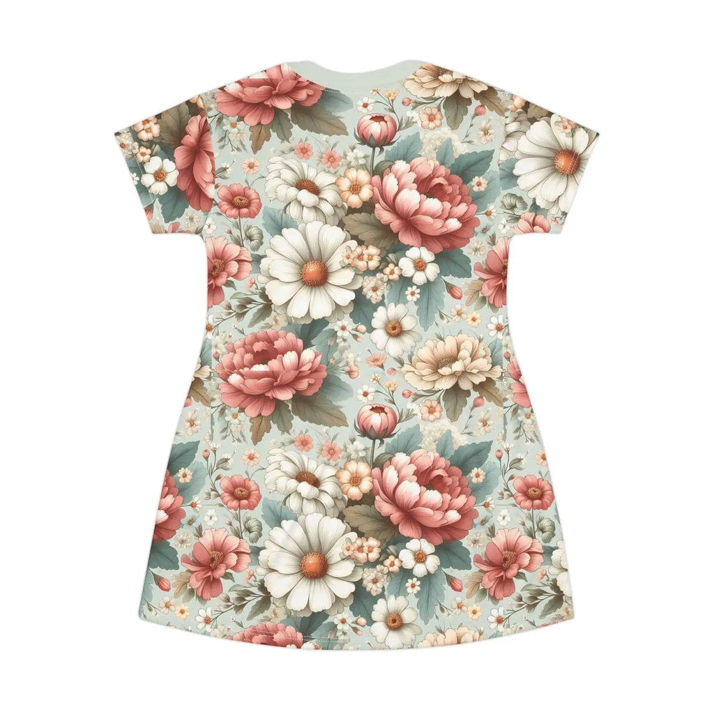 White Flowers T-shirt Dress – Eco-friendly - Dipaliz