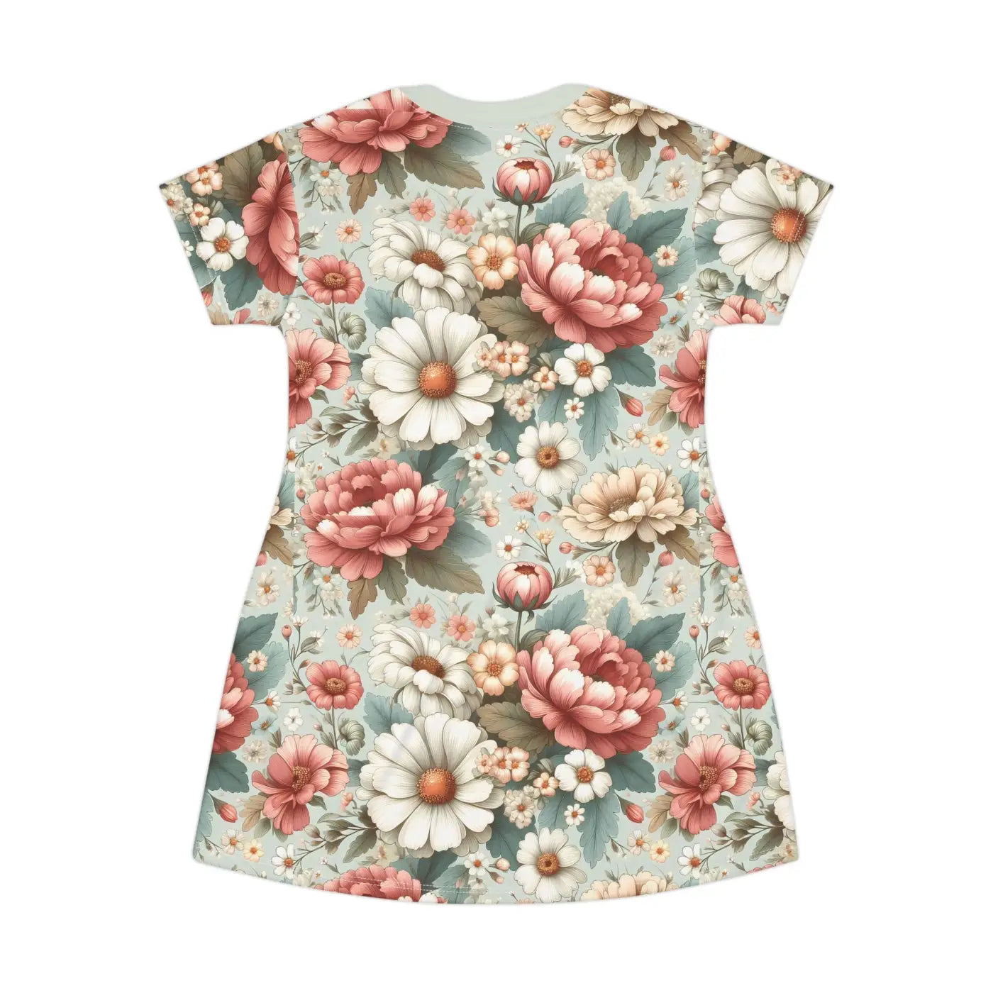 White Flowers T-shirt Dress – Eco-friendly - Dipaliz