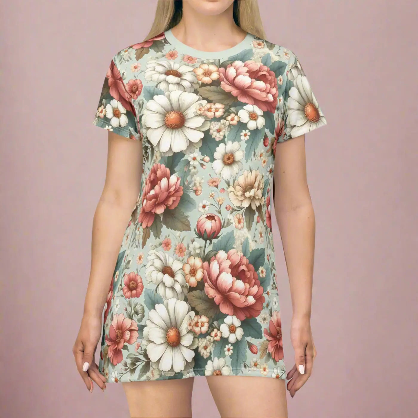 White Flowers T-shirt Dress – Eco-friendly - Dipaliz