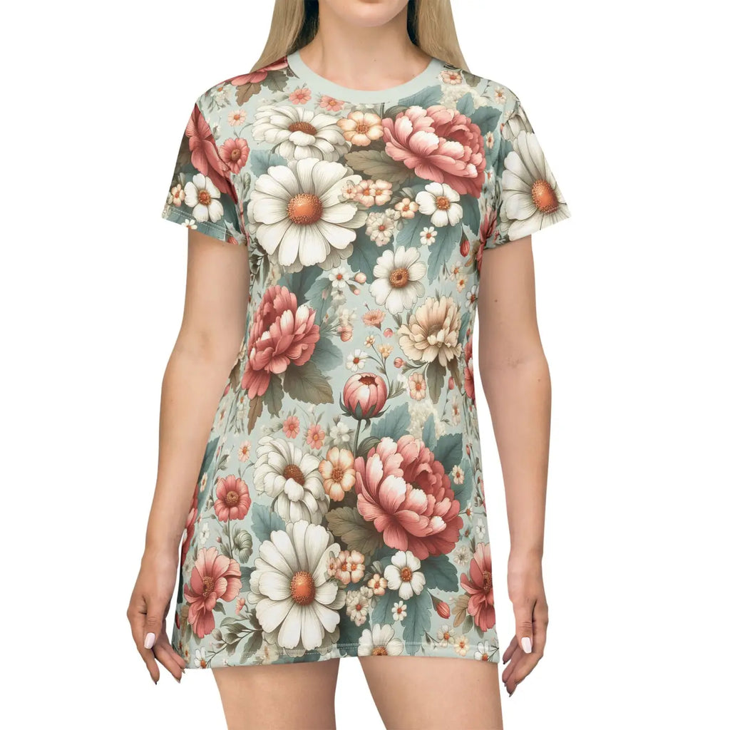 White Flowers T-shirt Dress – Eco-friendly - Dipaliz