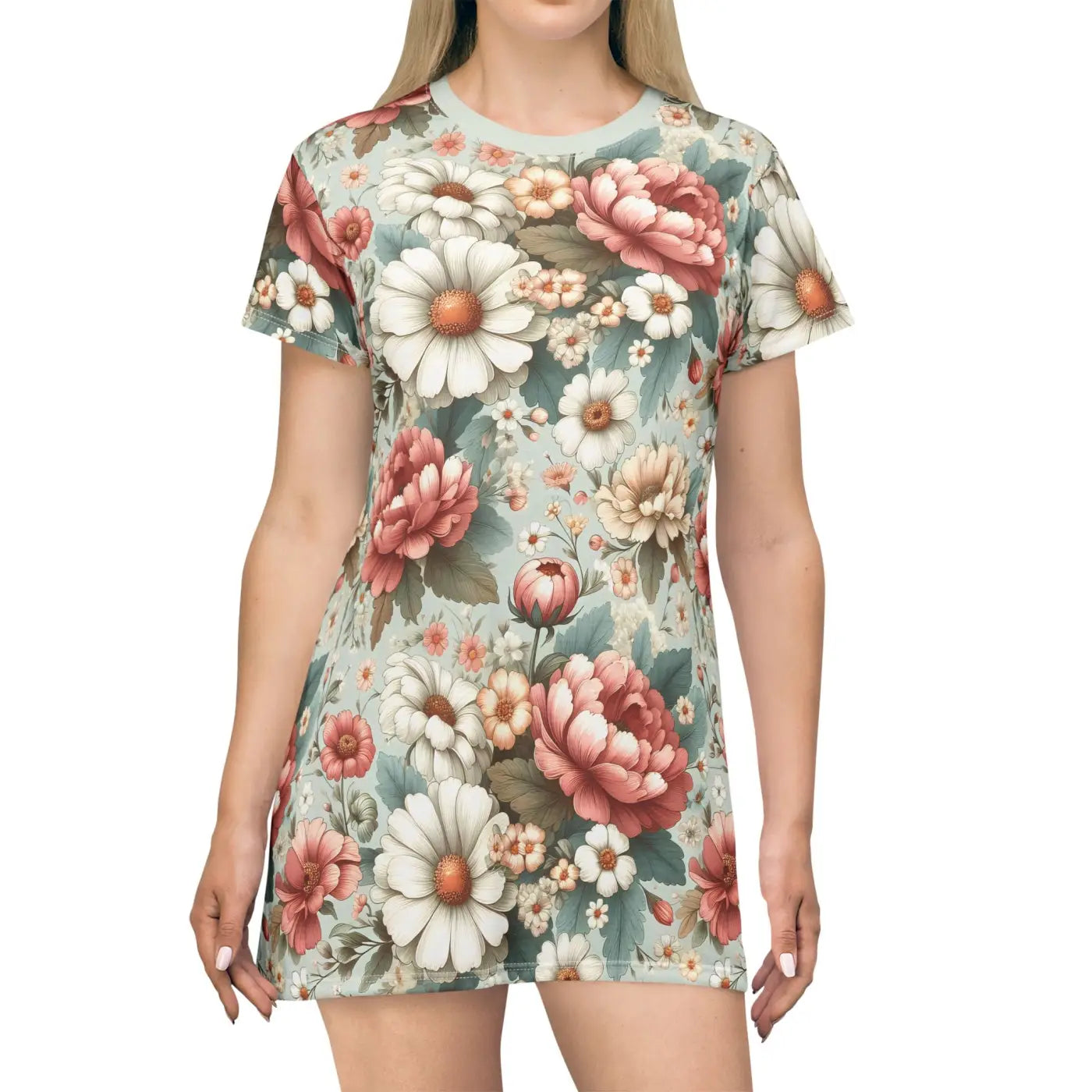 White Flowers T-shirt Dress – Eco-friendly - Dipaliz