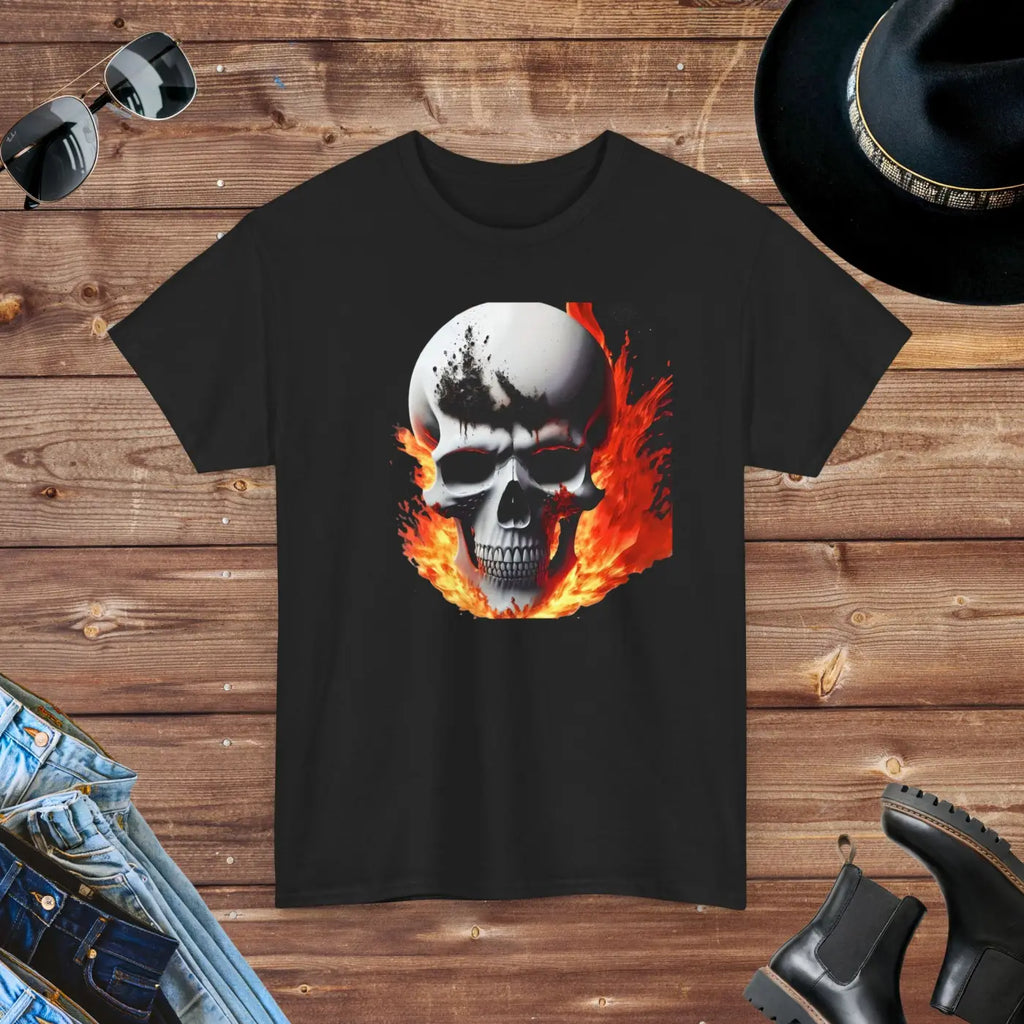 Skull on Fire Unisex Cotton Tee – Eco-friendly - Dipaliz