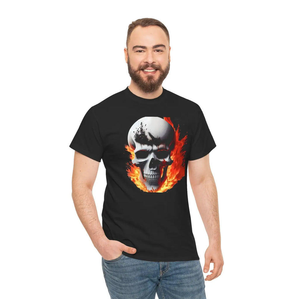 Skull on Fire Unisex Cotton Tee – Eco-friendly - Dipaliz