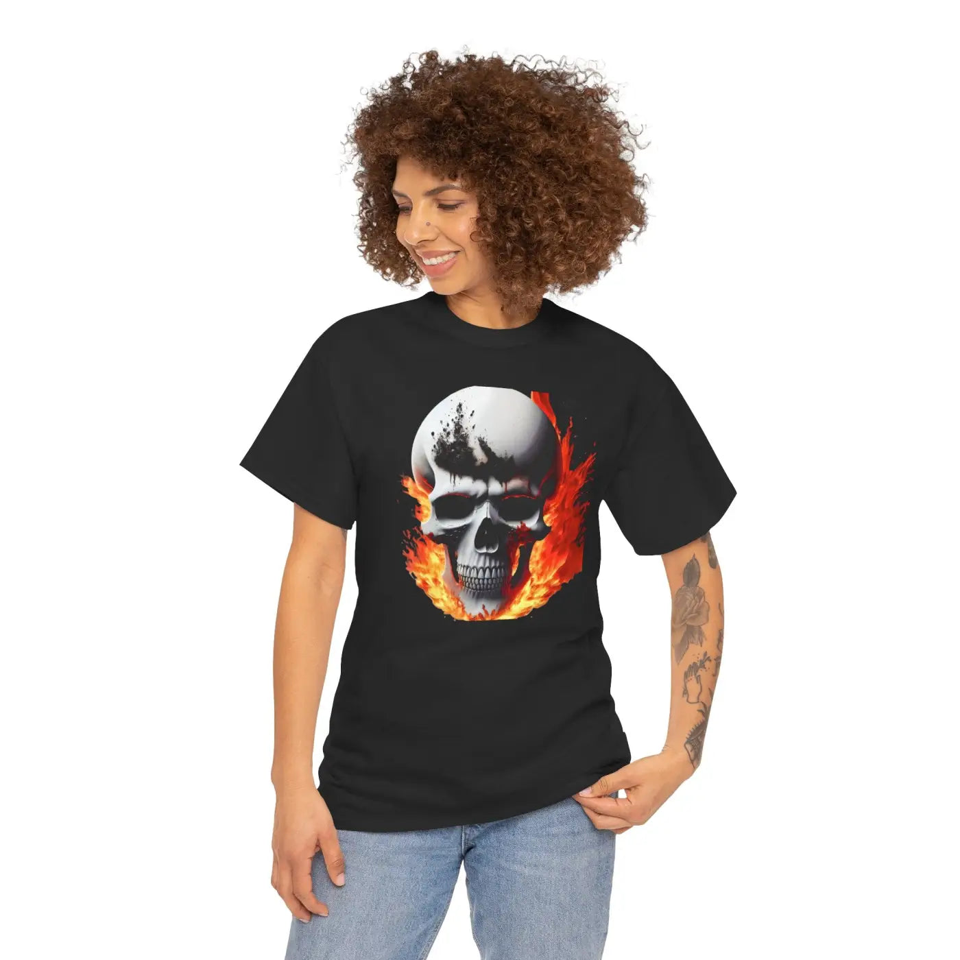Skull on Fire Unisex Cotton Tee – Eco-friendly - Dipaliz