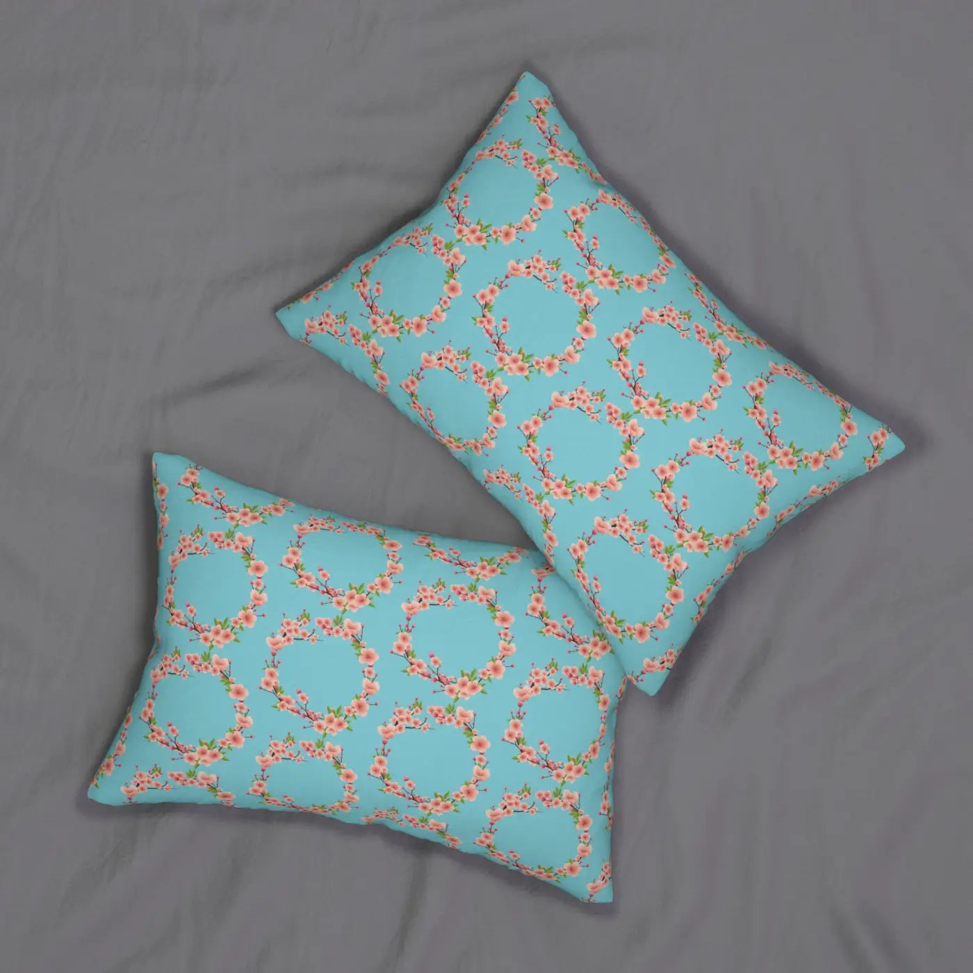 Blue Floral Polyester Lumbar Pillow – Eco-friendly - Dipaliz