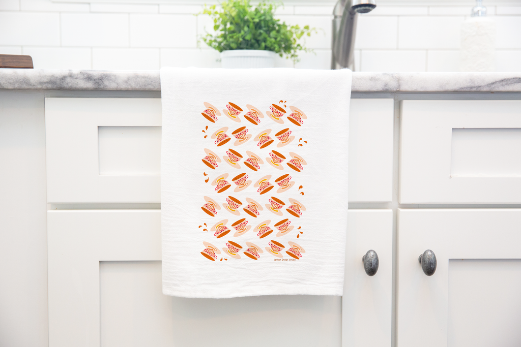 100% Organic Cotton "Afternoon Tea" Kitchen Tea Towels w. Hand-drawn Adorable Art - Assorted (Tea Time/Winter Dreaming)
