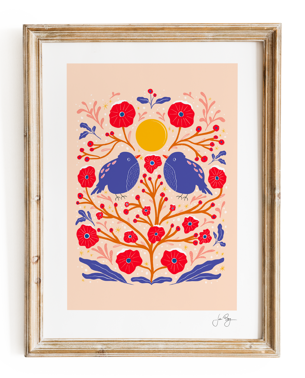 "Two Birds" Hand-Drawn Eco-Art Print 12x18" (Assorted Pattern & Colors)