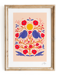 "Two Birds" Hand-Drawn Eco-Art Print 12x18" (Assorted Pattern & Colors)