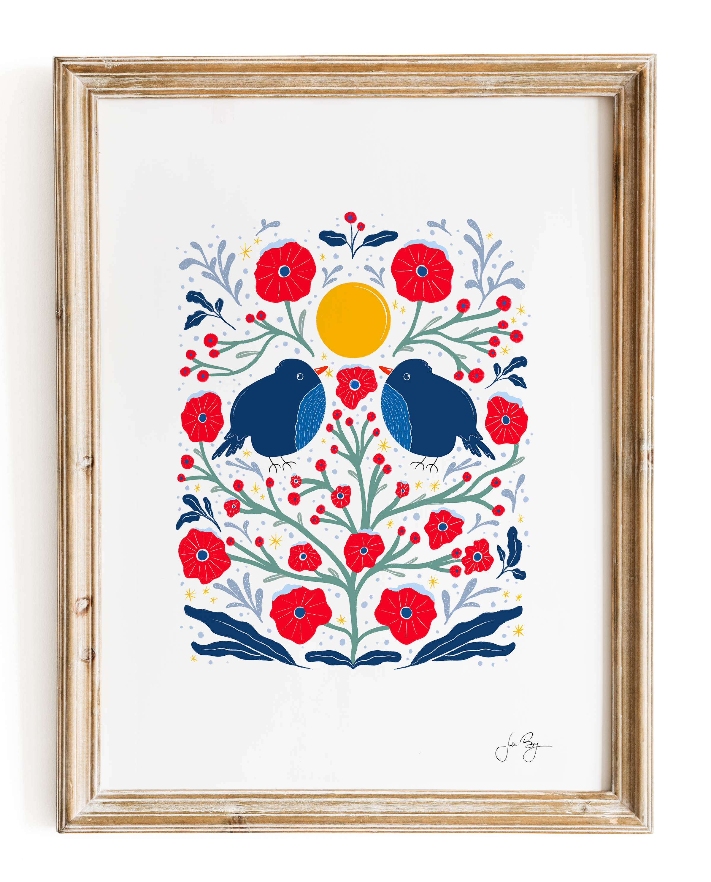 "Two Birds" Hand-Drawn Eco-Art Print 12x18" (Assorted Pattern & Colors)