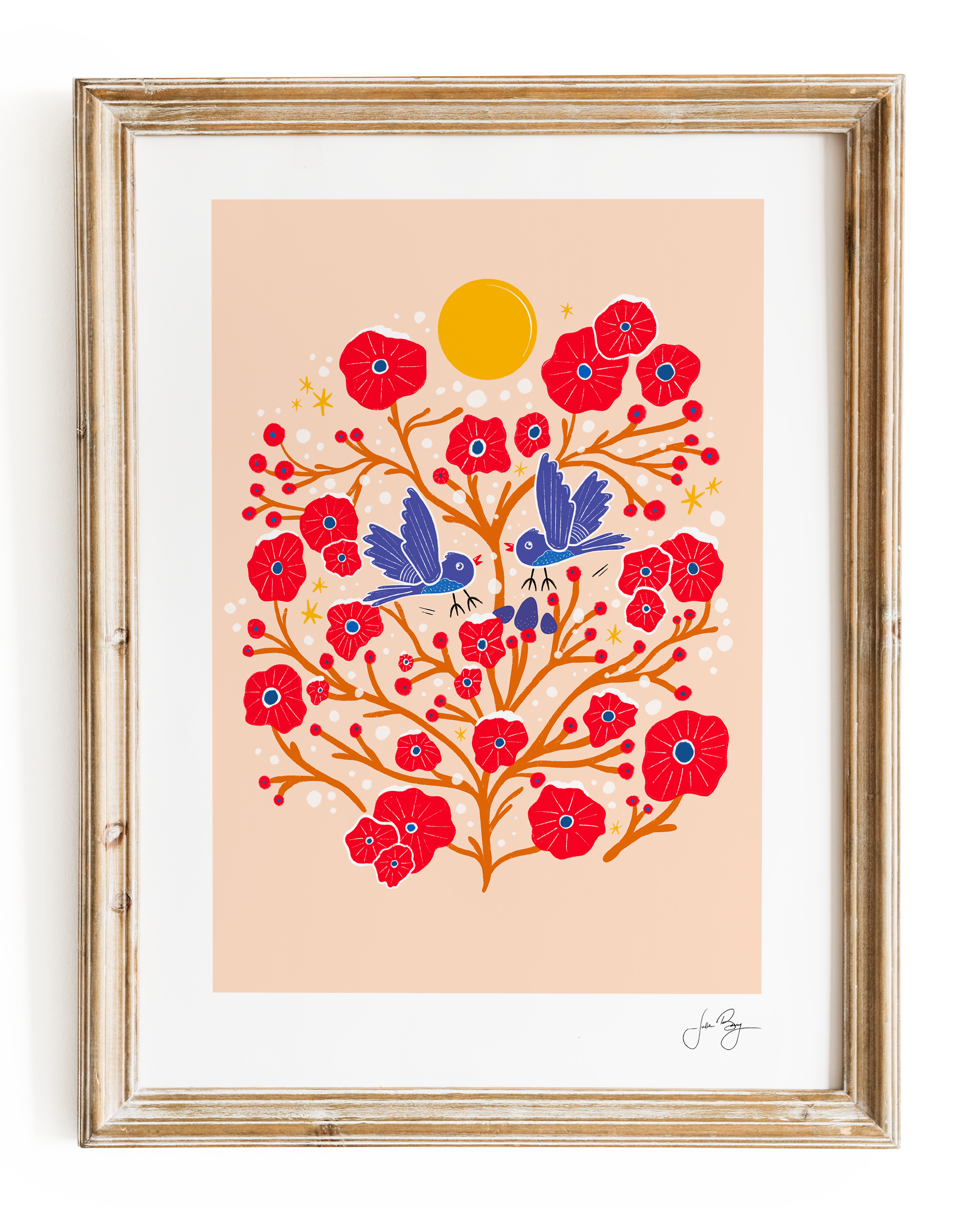 "Two Birds" Hand-Drawn Eco-Art Print 12x18" (Assorted Pattern & Colors)