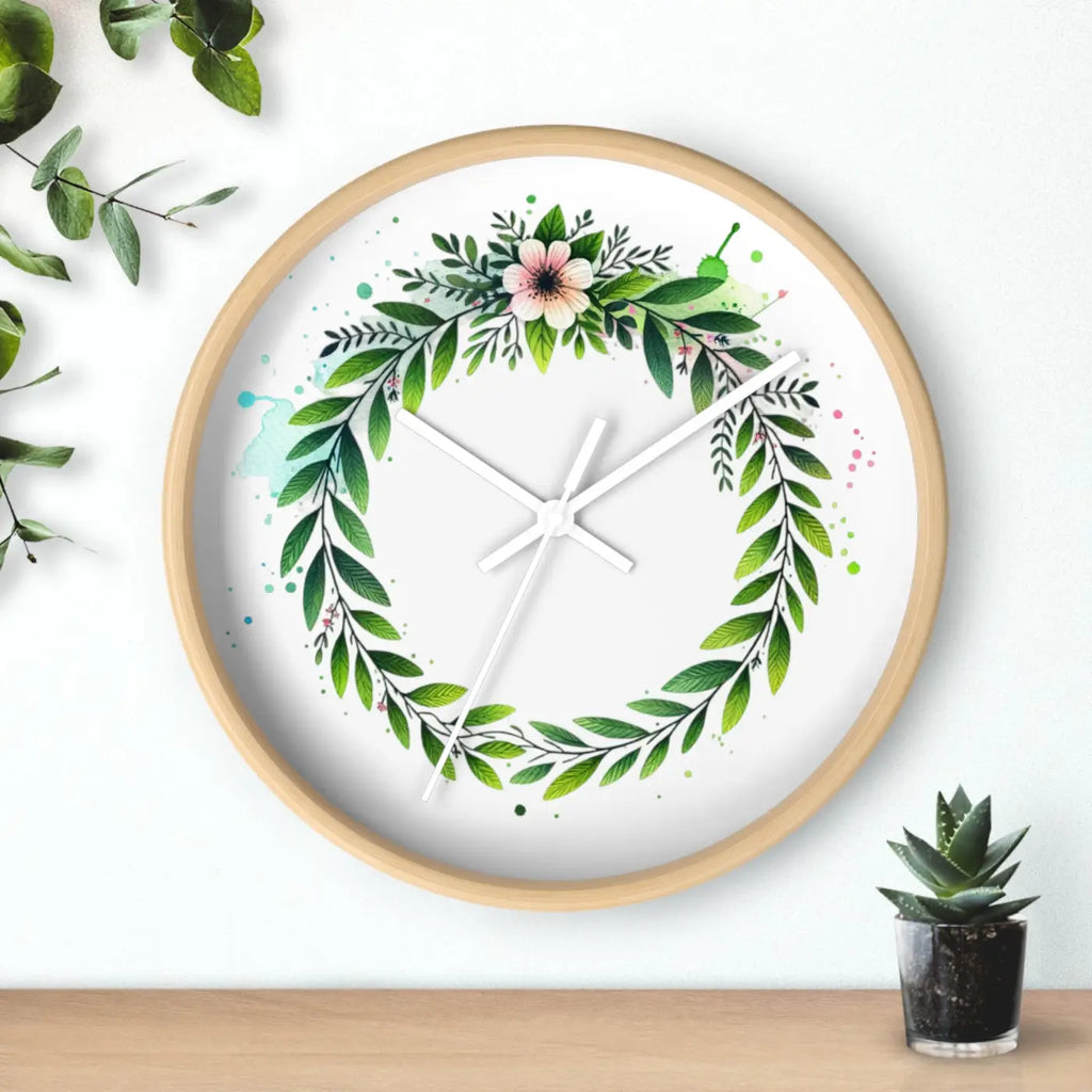 Floral Wreath Wall Clock – Eco-friendly Wood - Dipaliz