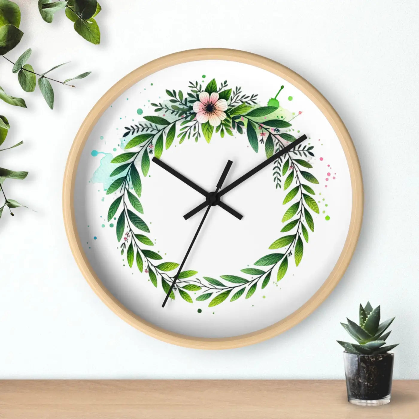 Floral Wreath Wall Clock – Eco-friendly Wood - Dipaliz
