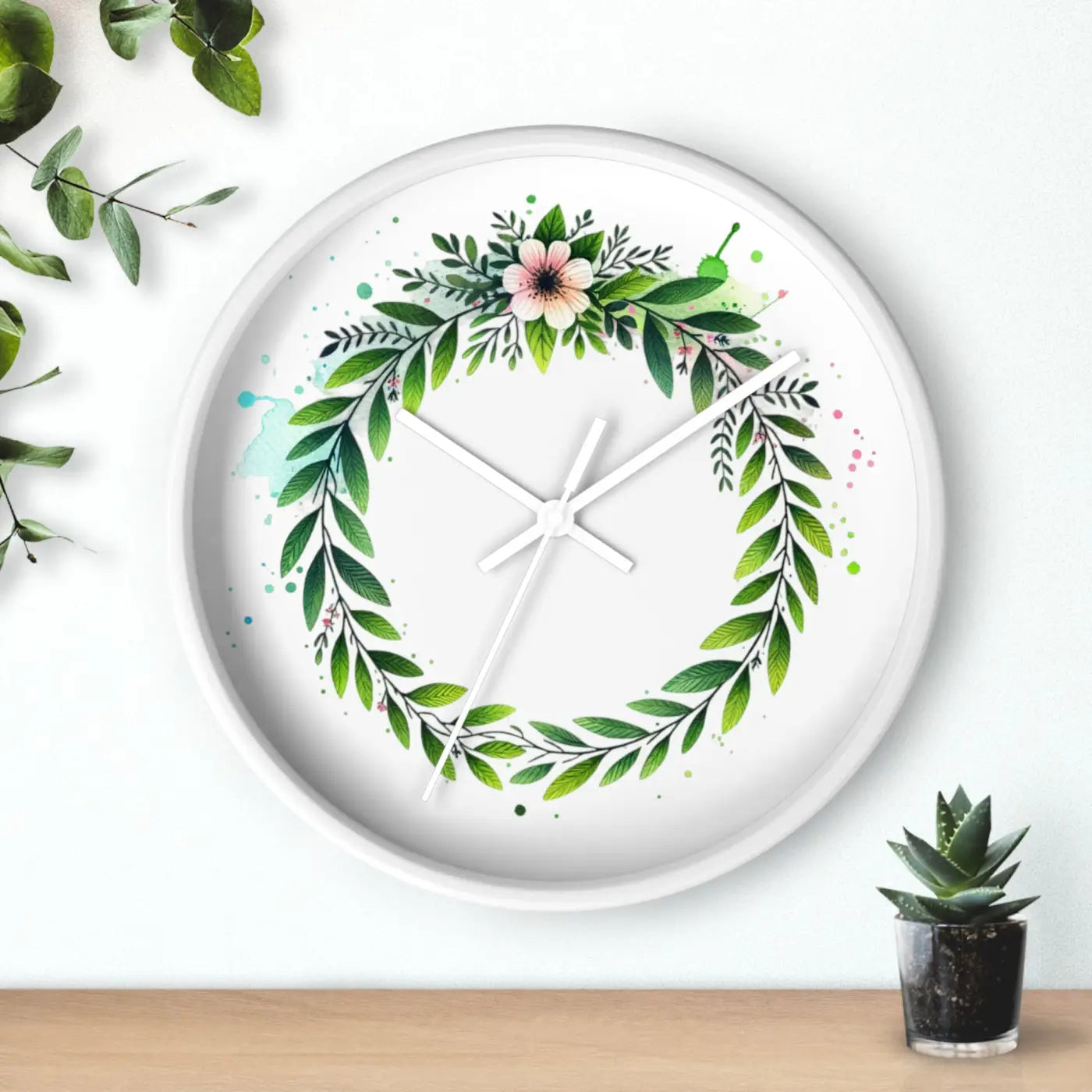 Floral Wreath Wall Clock – Eco-friendly Wood - Dipaliz