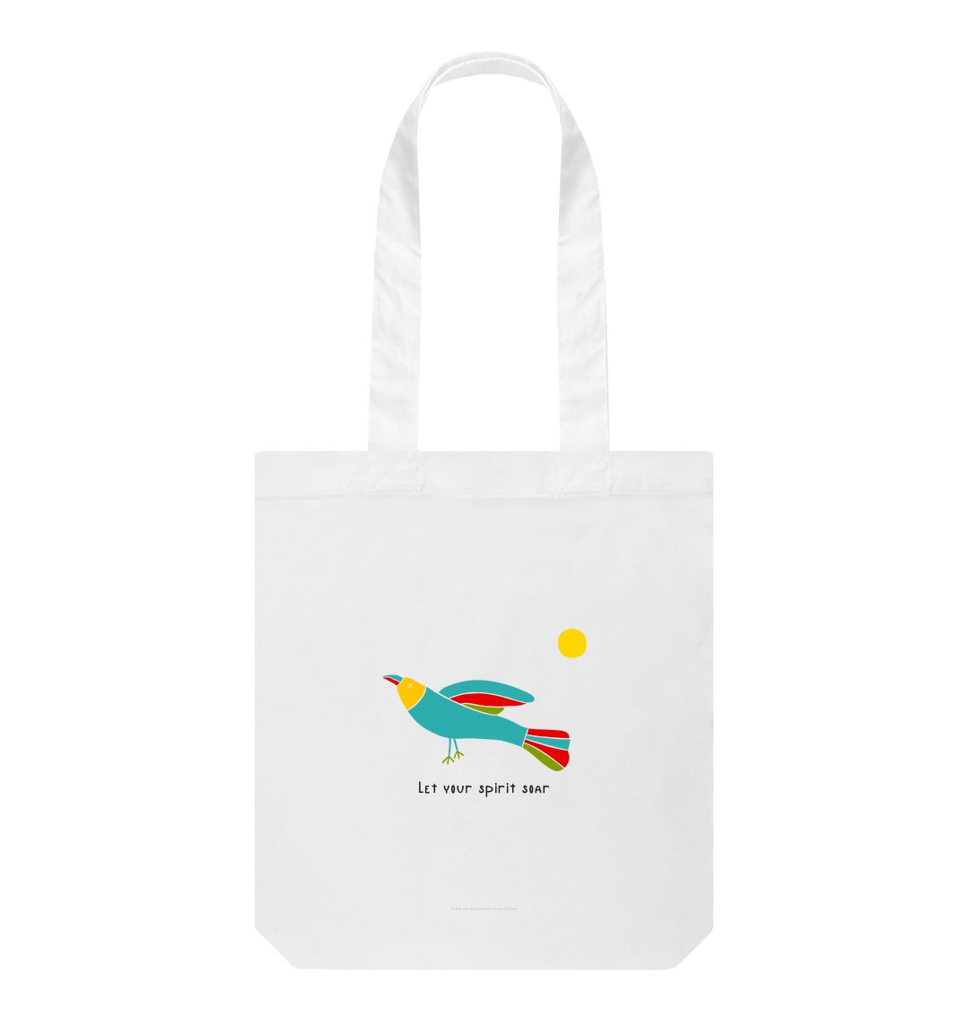 "Let Your Spirit Soar" Tote Bag with Colorful Folk Art Bird & Sun