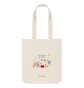 "Love What You Grow" Garden Party 100% Organic Cotton Grocery Tote Bag w. vegetables, fruit, raindrops, stars & sun